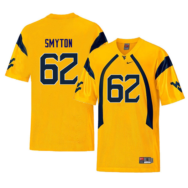 Men #62 Garrett Smyton West Virginia Mountaineers Throwback College Football Jerseys Sale-Yellow - Click Image to Close